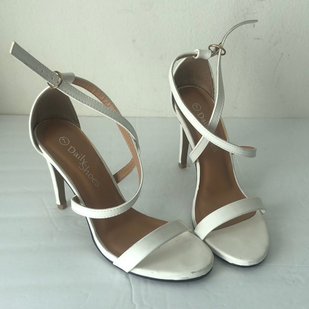 Daily Shoes Strappy High Heel Sandal White Sz .7